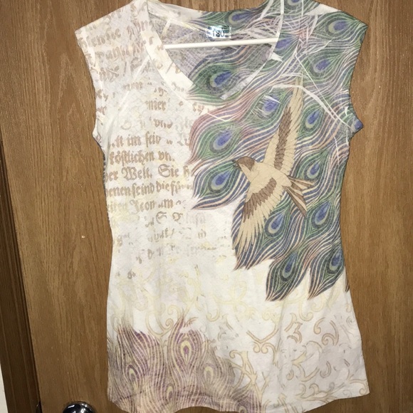 180 Degrees Brand Large Peacock Script Feathers  USA - Picture 1 of 8